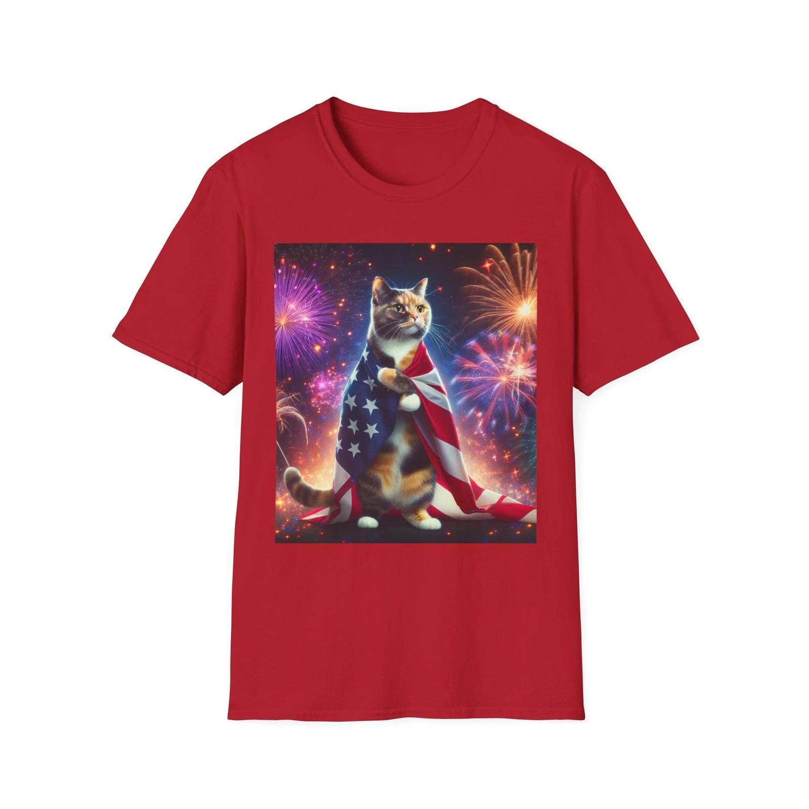 Patriotic Cat Cute T-Shirt - Great Gift, Cat Lovers 2XL