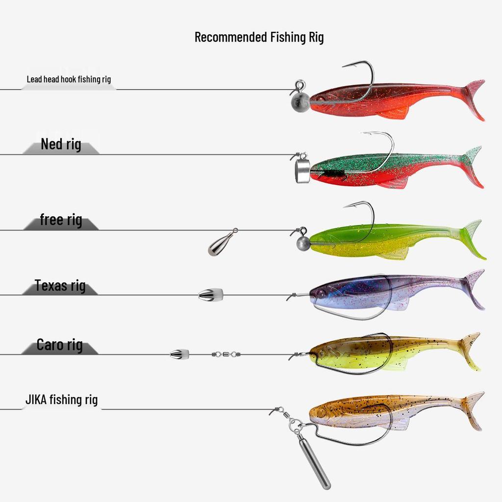 Floating Soft Bait T-Tail Lure with Lead Head Hook for Bass and Mandarin Fish Fishing Rig