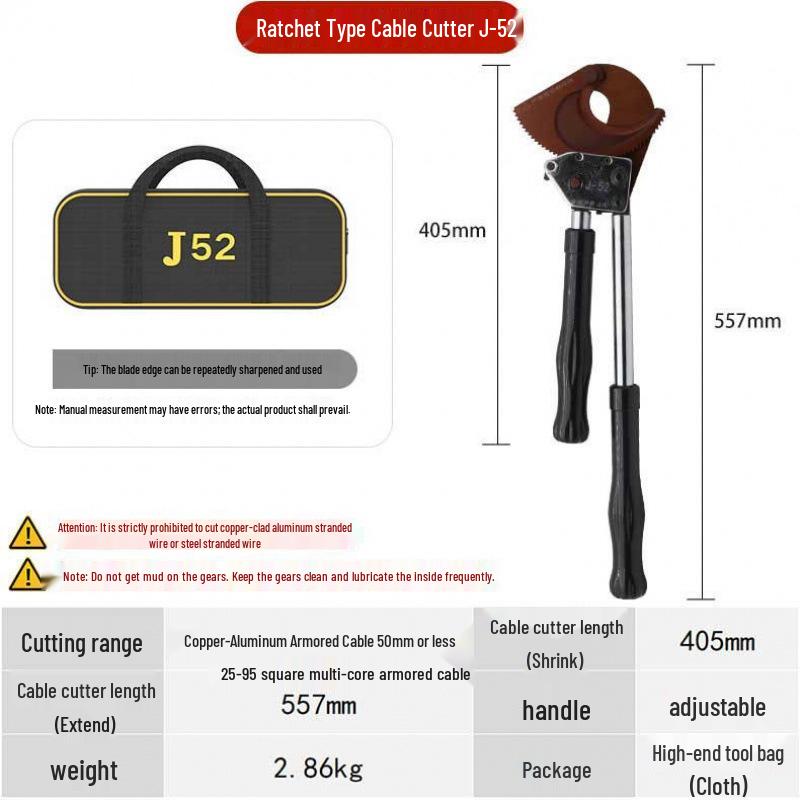 Ratchet Manual Cable Cutter J40/52/75/95/100 - Wire, Steel, Copper & Aluminum Shear