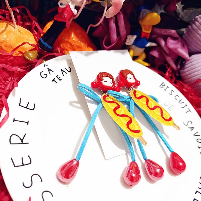 925 Silver Strawberry Bear Jelly Resin Cartoon Earrings for Women