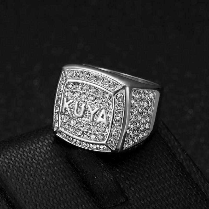 Modische Hip-Hop-Ringe für Männer, Titanstahl, vakuumvergoldet mit Diamanten, Street-Punk-Fingerring, Silber, dominanter Rapper-Schmuck