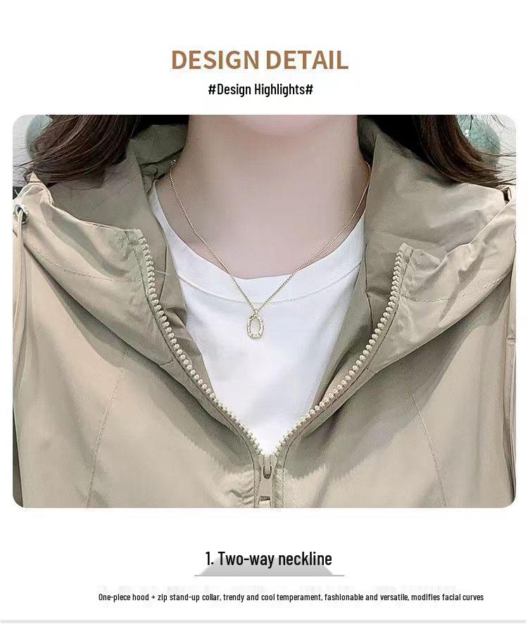 Women's Petite Solid Color Hooded Windbreaker - Loose, Double Zipper, Casual Jacket for Spring and Autumn
