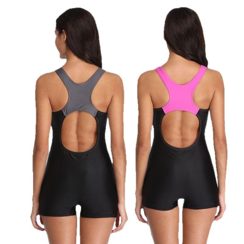 Women's Sporty Patchwork One-Piece Swimsuit - European & American Style, Sexy Yet Conservative Design with Flat Legs