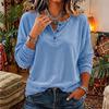 VONDA Autumn Women Casual Long Sleeve Loose Fit Velvet Henley Blouse Pullover Tops