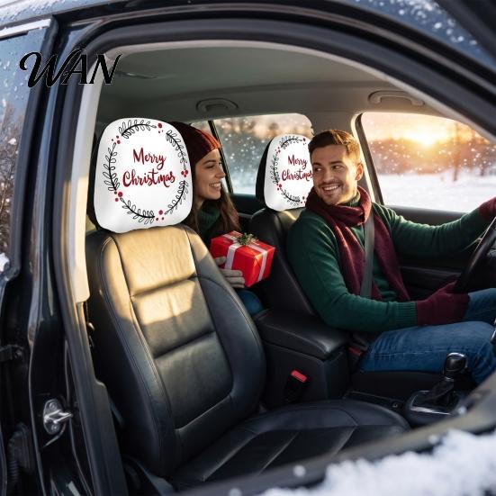 Funny Christmas Car Prints 2Pcs Headrest Covers, Elastic Holiday Printed Head Rest Cover, Fabric Seat Accessories Auto Pillow Protector for