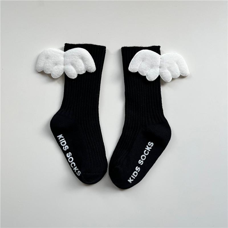 Chaussettes Ailes d'Ange pour Bébés Garçons Filles Coton Courtes pour la Maison Enfant Mignonnes Couleur Bonbon Antidérapantes pour Tout-Petits Nouveau-nés Pour 0-3 Ans 0-1Years(S) noir