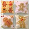 Christmas Theme Adorable Ginger Bread Cushion Cover Soft & Easy-Wash Pillow Case – Versatile for Couch, Bed, Travel and Office