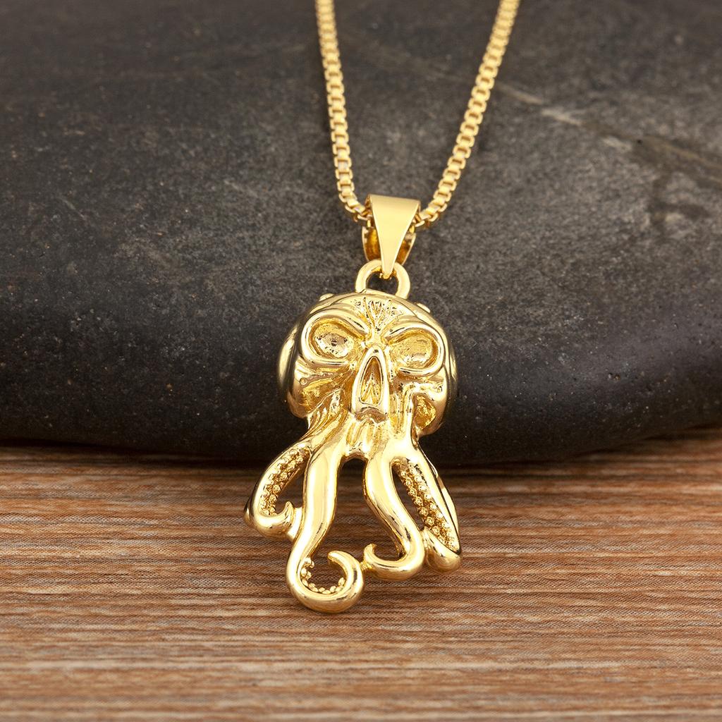Nidin Trendy Cool Style Octopus Shape Charm Pendant Necklace For Female Male Copper Inlaid Zircon Jewelry Daily Party Gifts
