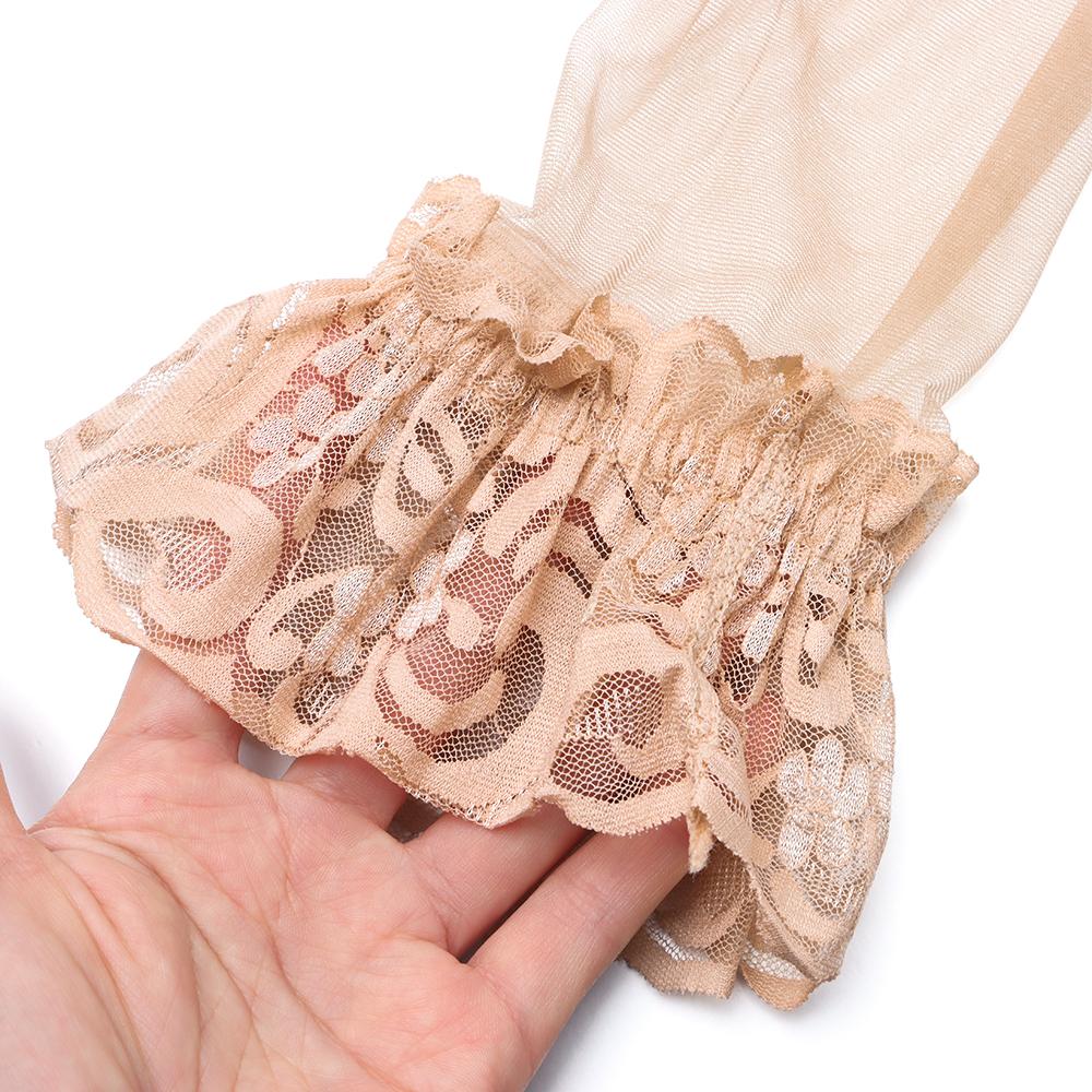 Ladies Women High Knee Hosiery Rib Top Transparent Silk Stocking Cuff Tights High Socks