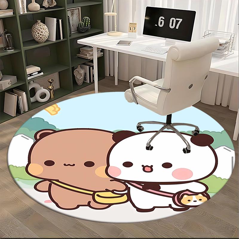 Süße Tierfreunde, Kawaii Panda Bär Stuhlunterlage Runde Teppichboden Büro Teppich, Maschinenwaschbar, Rutschfest, Geeignet für Wohnzimmer, Schlafzimmer