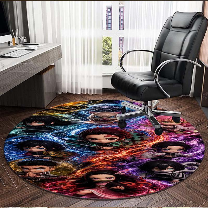 Demon Slayer Print Round Rug, Washable Floor Carpet, For Entryway Dorm Laundry Room Office Study, Home Decor Birthday Christmas Gift