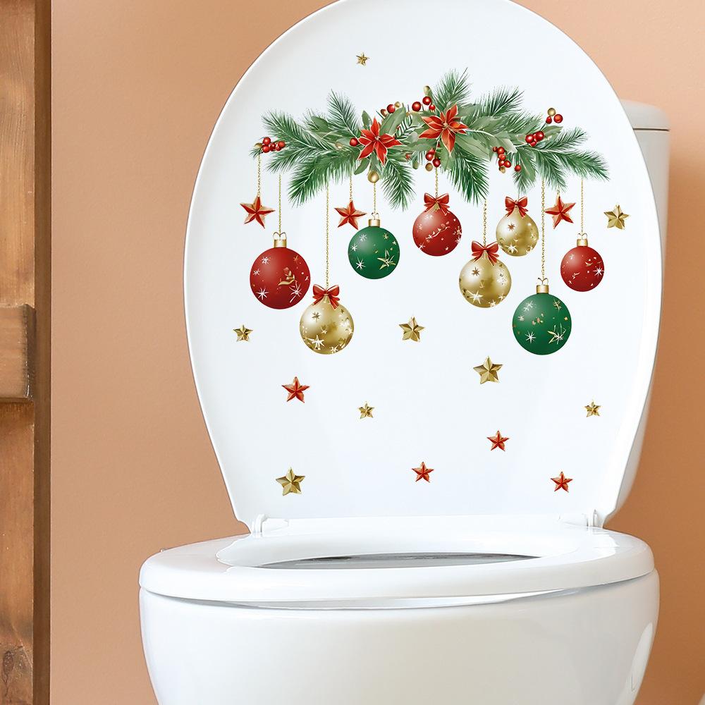 1 Stück/2 Stück Weihnachten Blatt Bunte Kugel Toilettenaufkleber Toilettendeckel Aufkleber Spülkasten Selbstklebende Aufkleber Zuhause Weihnachtsdekoration