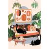 Watercolor Cute Kittens Potted Plant Canvas Print Cartoon Green Plants Animals Wall Art Postes for Modern Living Room Home Decor