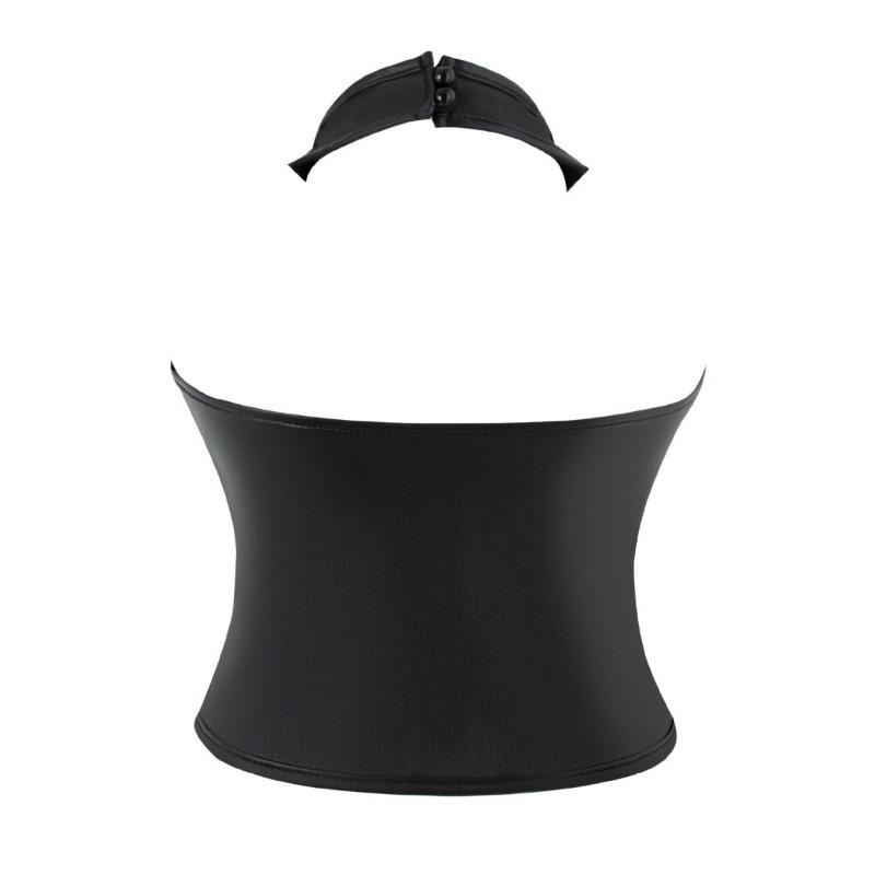Women S Black Leather Boned Bustier Corset Top With Push Up Tummy Control Shaping