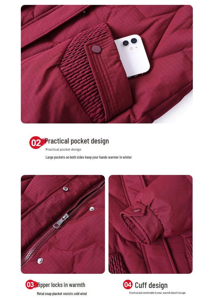 Women's Mid-Length Hooded Winter Jacket - Thick, Warm, and Casual for Middle-Aged Mothers