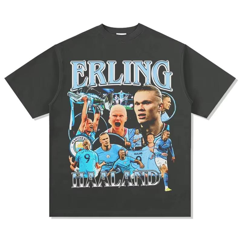 T-shirt alla moda estate 2026 Nuova T-shirt in cotone stampata Erling Haaland Y2K Moda Sportiva Estiva Casual Manica Corta