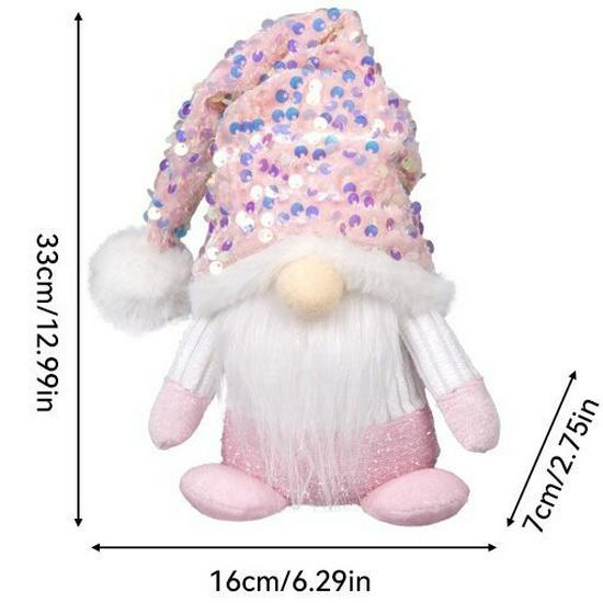 Pink Gnome with Sequin Hat - Festive Christmas Decoration Ornament