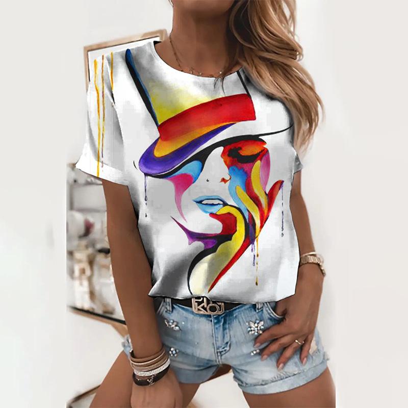 Summer Round Neck 3D Print Top Fashionable Casual Short Sleeved Women's T-shirts