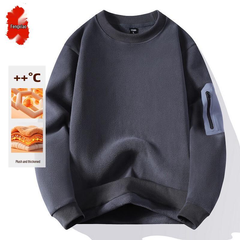Fengxiao Men's Plush Thickened Pullover Sweatshirt