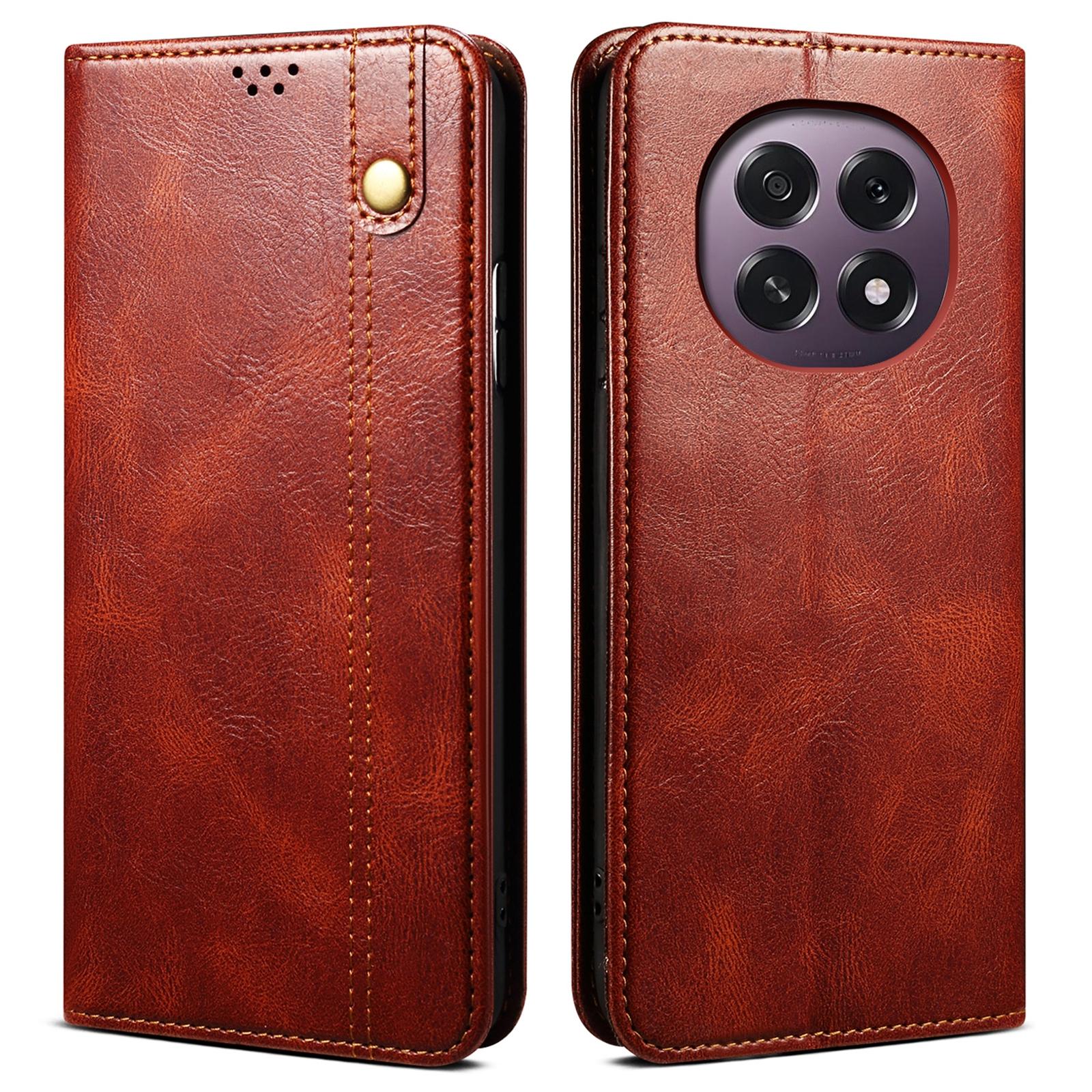 

For Oppo A5 5G/F29 5G Case Crazy Horse Texture Waxy Leather Wallet Stand Phone Cover Brown
