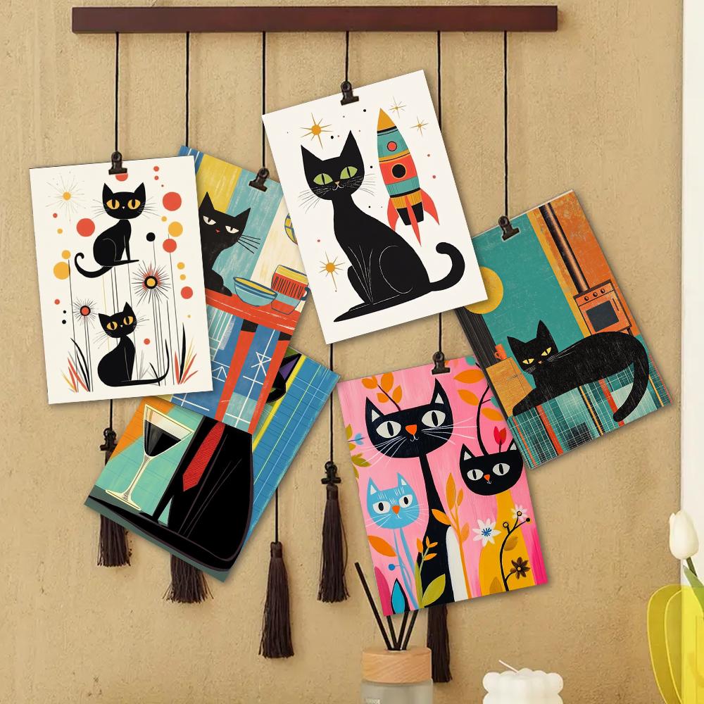 32pcs, Abstract Geometric Black Cat Postcard, Birthday/Anniversary Gift, Collectible, Suitable for Gift Giving, Can Be Mailed.