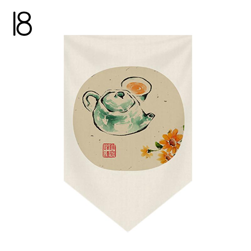 Japanese Tea Room Partition Door Head Curtain Signboard Chinese Style Hanging Short Curtain Restaurant Teahouse Decor Pennant