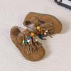 Girls' Retro Tassel Leather Shoes with Colorful Beads - 2025 Korean Autumn Style
