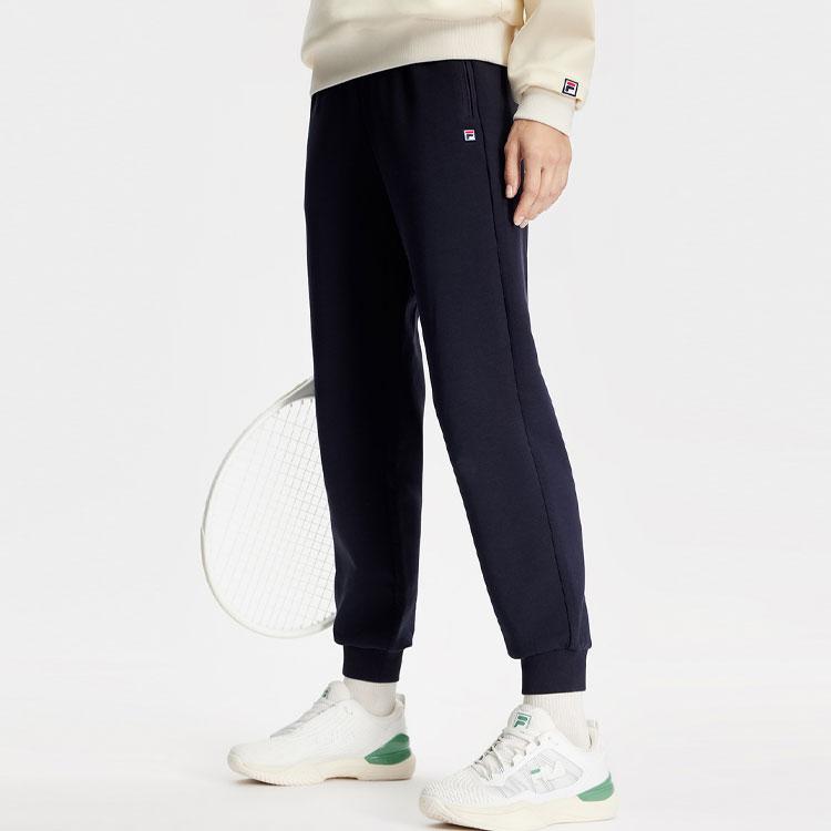 FILA Solid Color Mid Waist Thick Simple Basic Cuffed Knit Sports Pants Women bottoms Dark-Blue A11W413603F-NV