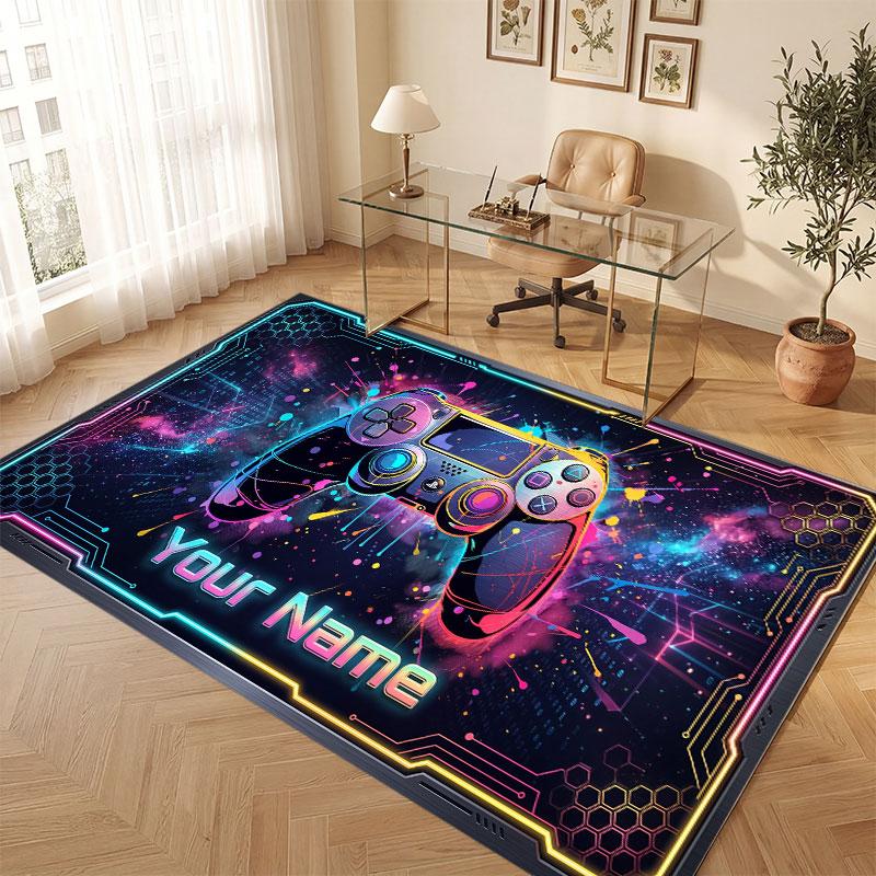 City Cyberpunk Theme Crystal Velvet Floor Rug Personalized Custom Name Text Warm Carpet Home Decoration