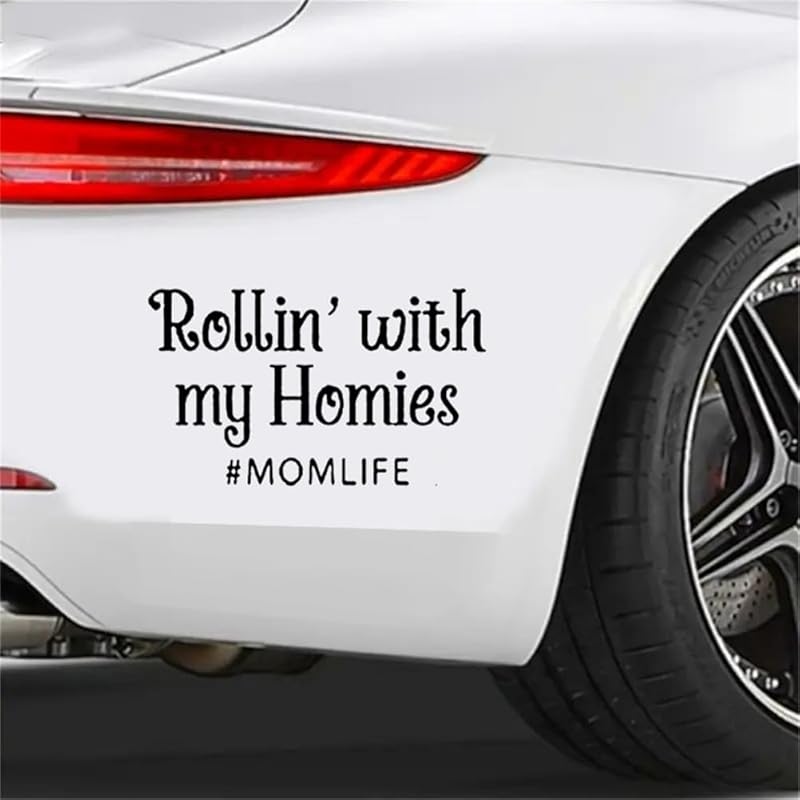 2PCS Rollin' with My Homies & Mom Life Car Sticker, 7.09"x4.13" Waterproof Vinyl Material Accessories, Interesting Decal for Cars, Trucks,