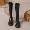 Women's Chunky Heel Long Boots with Hidden Height Increase and Round Toe - Brown, 2024 Style