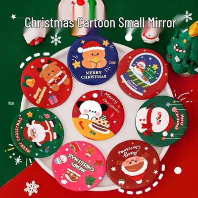 Cartoon Christmas Cute Mini Round Makeup Mirror - Portable Creative Holiday Gift