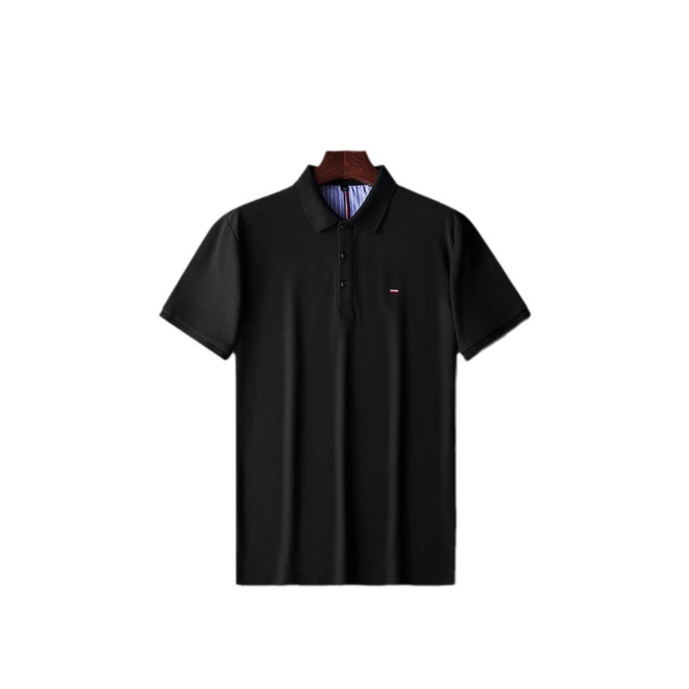 Men'S Short Sleeve Polo Shirt Solid Color Lapel Temperament Breathable Business Casual Blue T-Shirt