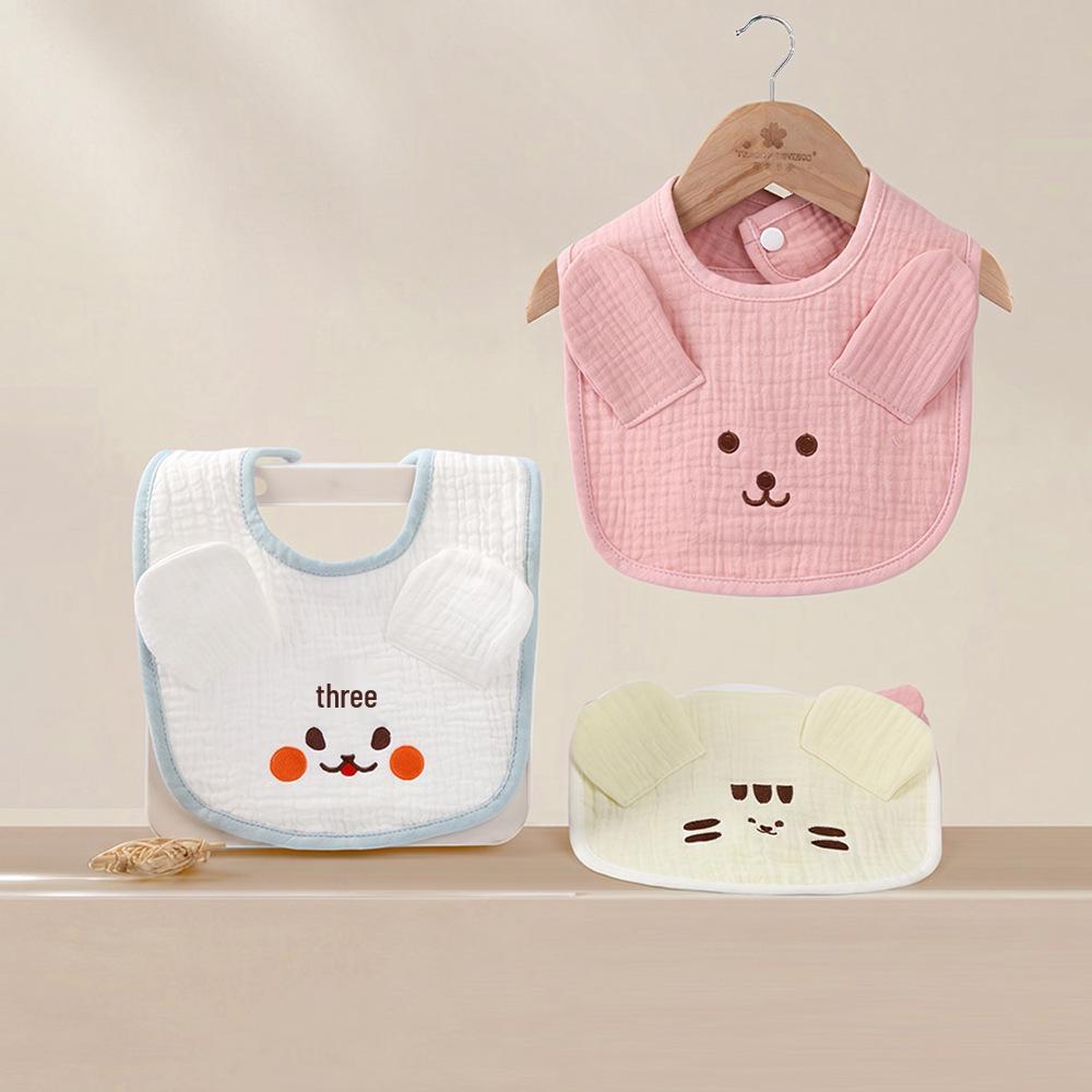 Six-layer U-Shaped Cotton Baby Bib with Cartoon Animal Design - Absorbent Gauze for Newborns.