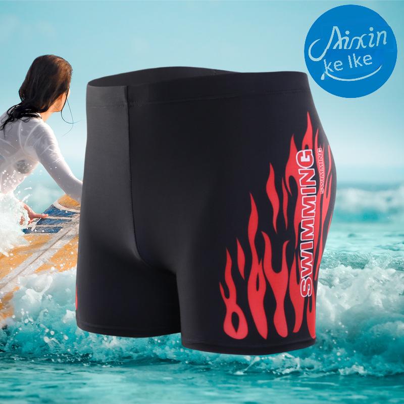 High-Waist Men's Flame Swim Trunks - Conservative, Anti-Embarrassment Beachwear