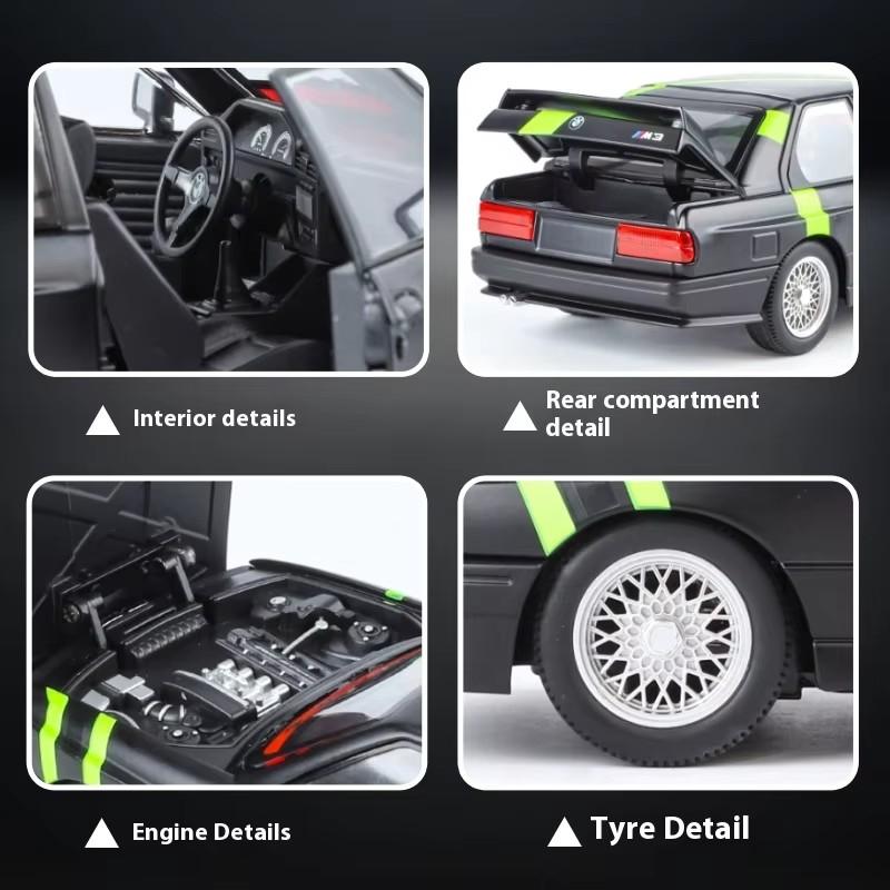 1:24 BMW M3 E30 1987 DTM Alloy Car Model Sound and Light Pull Back Children's Toy Collectibles Birthday gift