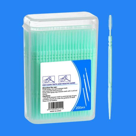 200Pcs/Box Disposable Double-End Toothpick Brush Plastic Interdental Brush Toothpick Dental Plaque Removal Flosser Teeth Cleaning Tools