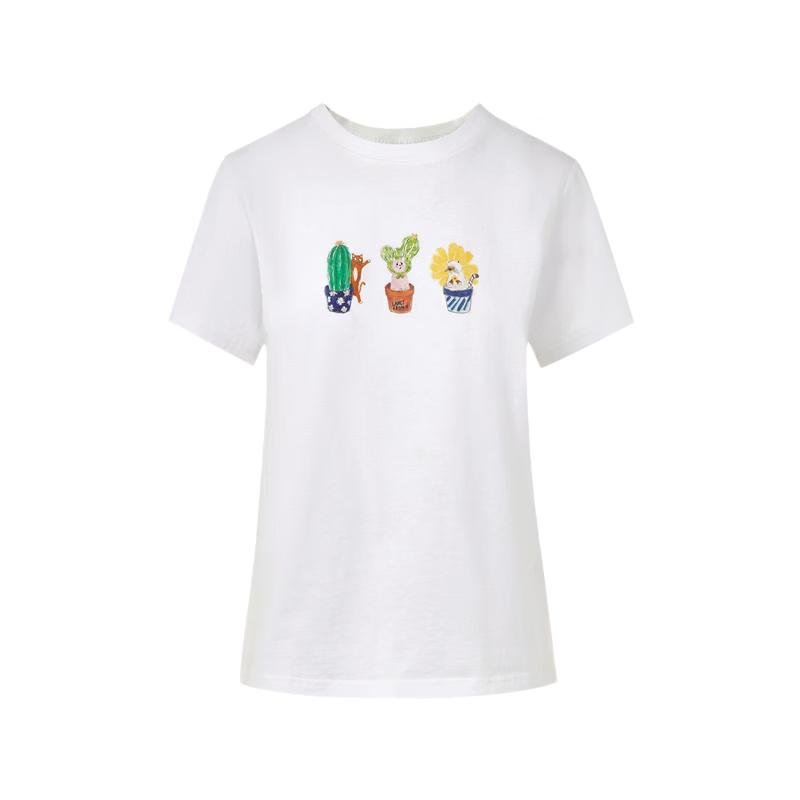 LANGZI 25 Cactus Cat Print Short Sleeve T-shirt XL
