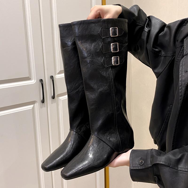 Women's Long Boots Flats Designer Knee High Leather Shoes  Winter Fashion Chelsea Boots New Walking Elegant Ladies Boots