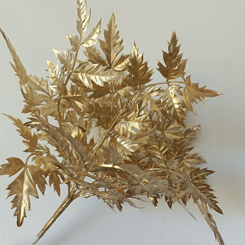 Artificial Golden Eucalyptus Hydrangea Fan Leaf Fake Flower Wedding Photography Home Hotel Ginkgo Leaves Plant Accessories Decor