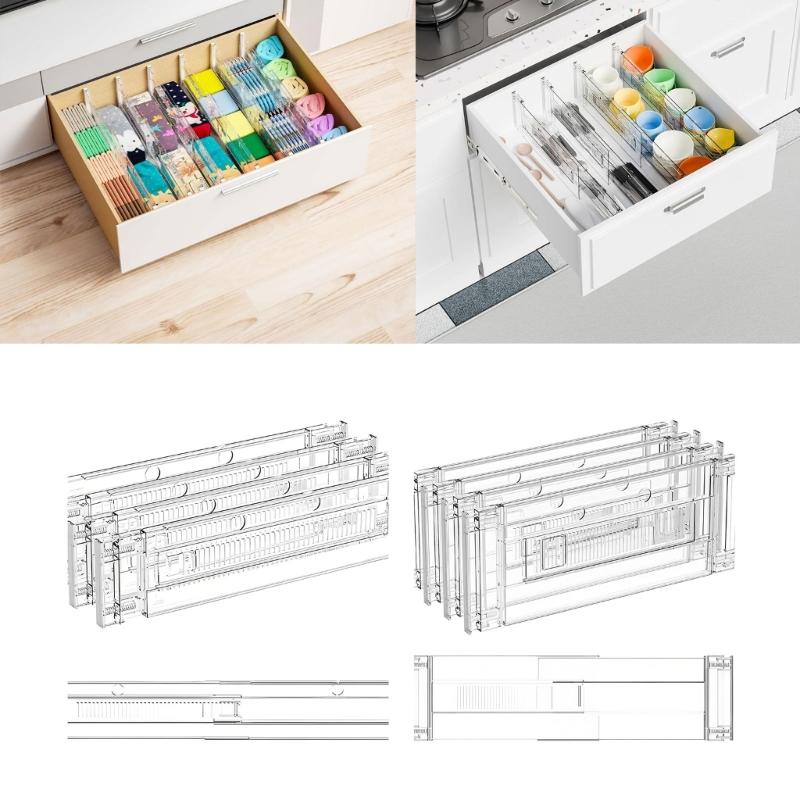 Divisori per Cassetti Trasparenti in Plastica, Set Estensibile da 4 Pezzi con Superfici Testurizzate per Cravatte e Sciarpe