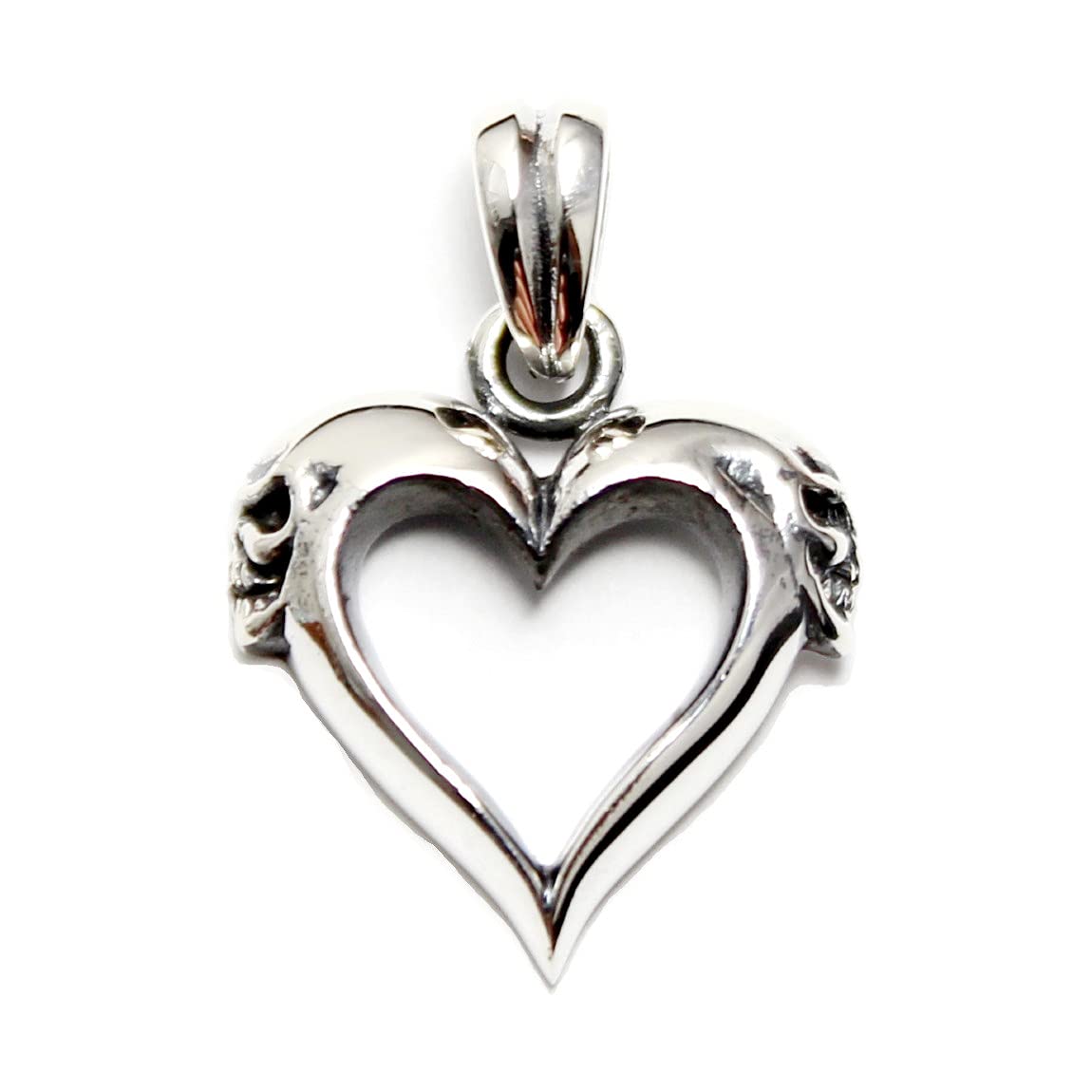 Heart Skull Open Heart Sterling Silver 925 Pendant for Women and Men
