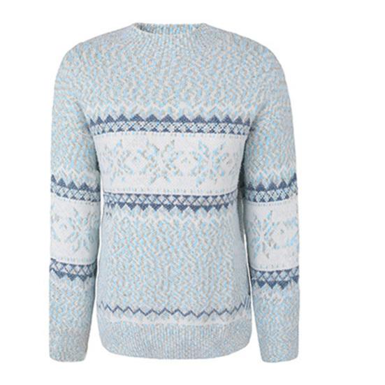 

Рождественский трикотаж KOKKO с высоким воротником и длинными рукавами, вязаный пуловер с принтом снежинок, свитер, джемпер, праздничная одежда L синий