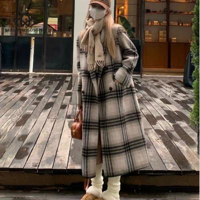 Plaid Cashmere Woolen Coat Korean Style Gentle Woolen Coat Women's Mid-length Autumn Winter New Woolen Coat