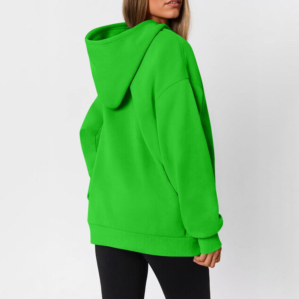 Women's  Fashion Zipper Hoodie Long Sleeve Hooded Pullover Sweatshirt Casual Solid Color Tops With Pockets