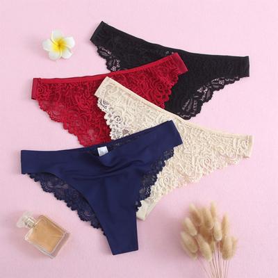 Lace Thongs for Women Sexy G-String Underwear Seamless T Back Low Waist Panties Ice Silk Comfy Briefs