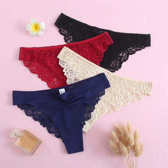 Lace Thongs for Women Sexy G-String Underwear Seamless T Back Low Waist Panties Ice Silk Comfy Briefs
