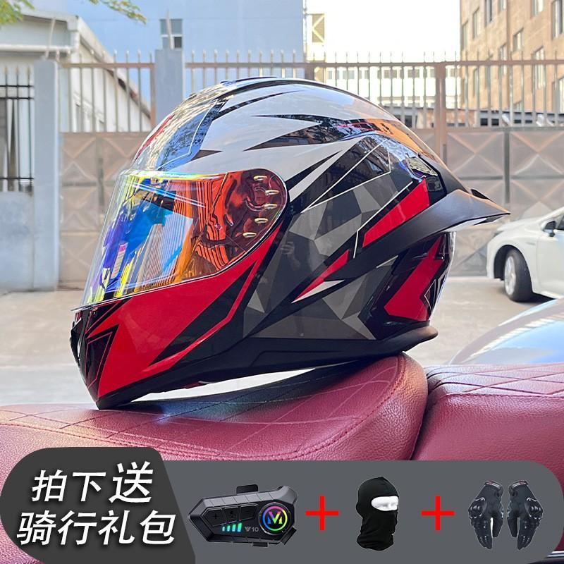 ECE/GB Certified Full Face Motorcycle Helmet With Bluetooth Intercom Men Women Use Large Rear Wing Stylish Design