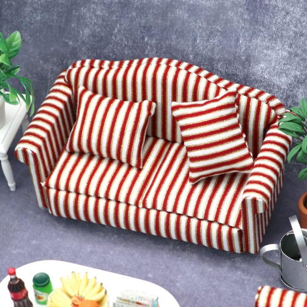 Soft 1:6/1:12 Dollhouse Furniture Pretend Play Simulation Plaid Pillow  Kids/Children/Toddler