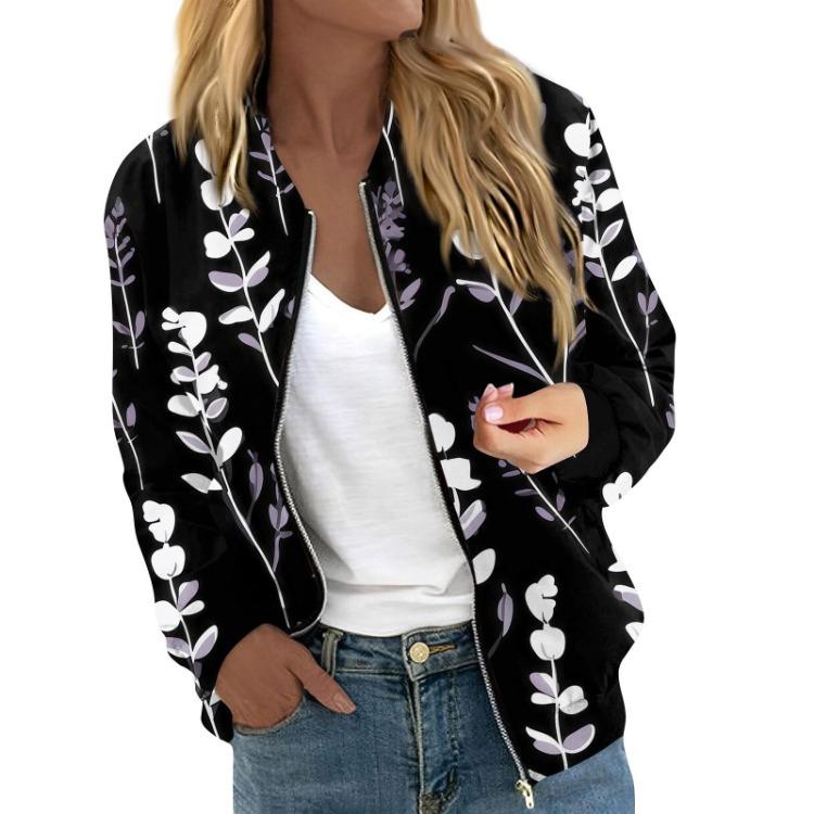 

Женская повседневная стеганая куртка кроп с цветочным принтом, легкая, с длинным рукавом, на молнии, верхняя одежда с карманами XXL чёрный
